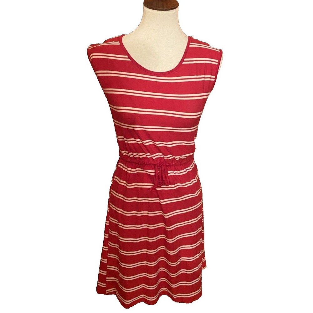 Exist  Dress Womens Small Red White Striped Cinched Waist Sleeveless Knee Length